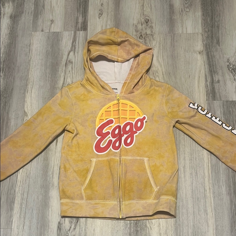 Justice Medium Zip Up Hoodie Gold Yellow Eggo Waffles
